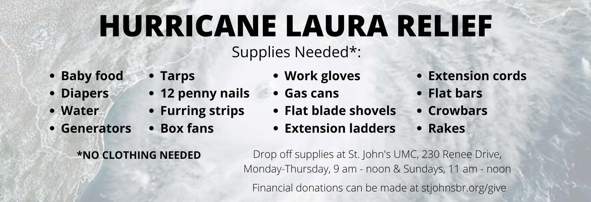 Hurricane Laura Relief Supplies Needed